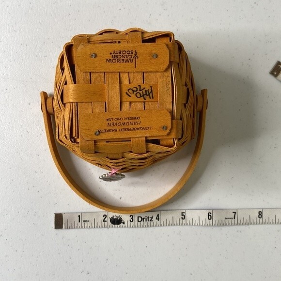 Longaberger 2001 Measuring Basket 5" Swing Handle Plastic Liner Hope Charm - Picture 12 of 15